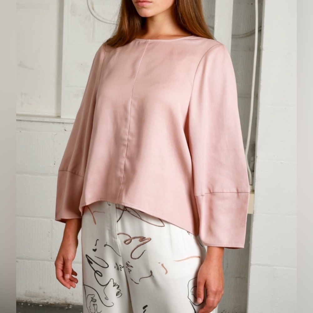 Native youth Oxford women’s blouse flounce sleeve dusty pink Sz XS EUC
